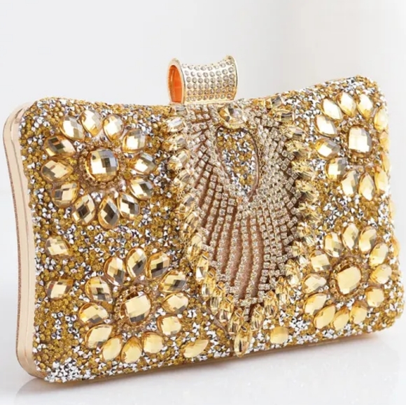 Womens Evening Gold Clutch Bag with Rhinestone - Picture 5 of 5